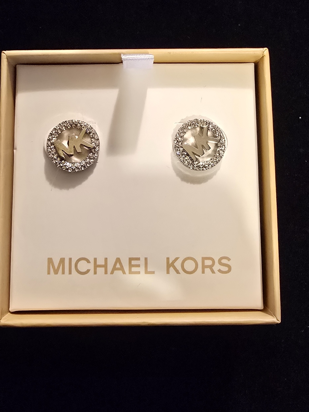 Michael Kors Silver Crystal MK Logo Stud Earrings